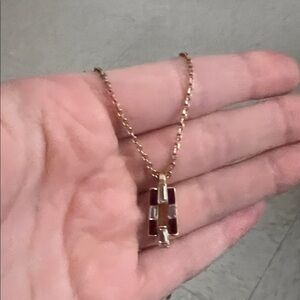 red and clear gem gold tone necklace